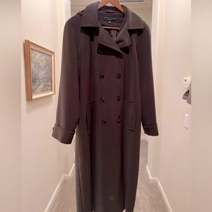 Gallery long brown rain coat trench coat with soft lined hood size 12 petite